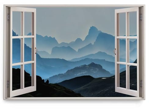 Paul Sinus Wandbild 120x80cm Fensterbild Berge Bergkette Gebirge Blau Nebel