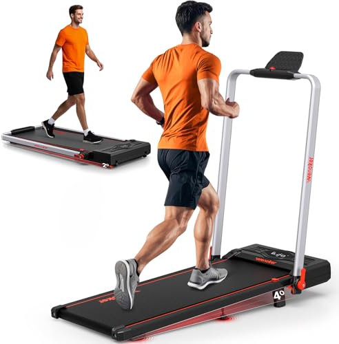 Laufband für Zuhause mit Steigung, 12km/h Laufband Klappbar mit Steigung, Walking Pad mit Armstützen, Fernbedienung und App Steuerung, für Zuhause & Büro Keine Installation