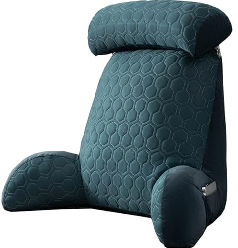 Reading Pillow For Bed Sofa Adult Extra Large,Reading Cushion With Arms Neck Support Detachable Backrest Pillow Washable,for Reading Relaxing Watching TV Games ( Color : Dark blue , Size : 75x58cm(30i