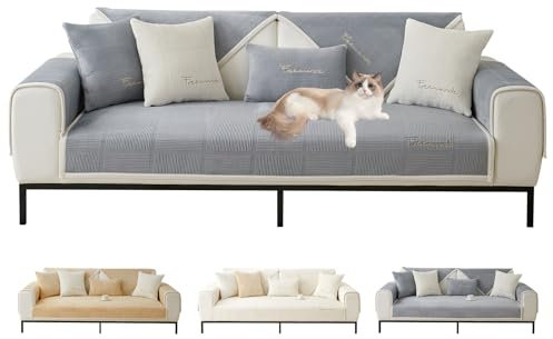 ShowyLive Couch Überzug 1/2/3/4 Sitzer L Form Sofa Überzug Ecksofa rutschfest Hund Katze -Antirutsch, Anti Slip Sofabezug Sofa Überwurf (Hellgrau, 70 * 70CM)