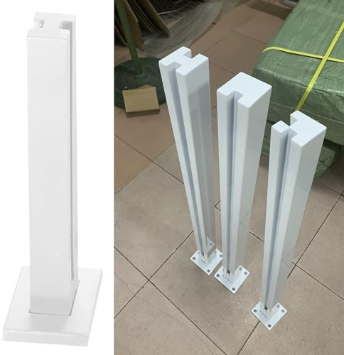 Zaunsäulen Glasgeländer Weißer Quadratischer Geländerpfosten aus Glas 50 - 130 cm, Edelstahl 304 Glasbalustraden-Geländerklammer, Hochleistungsglasplattenpfosten, Zaun-Handlauf-Set ( Color : White-Mid