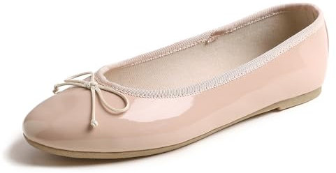 Feversole Women's Macaroon Colorful Memory Foam Cushion Ballet Flat Pumps Patent Powder Nude UK Size 4