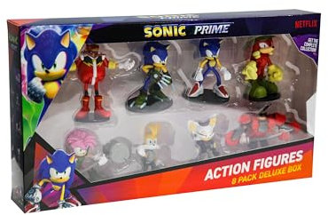 BANDAI Sonic Prime Collectible Figures 8 Pack Set | 8 x 7.5cm Sonic The Hedgehog Models Based On The Sonic Prime Netflix TV Show | Sonic Toys Make Great Gaming Merchandise for Adults and Kids