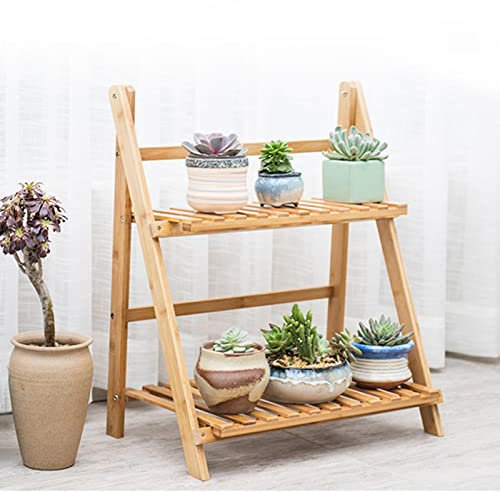 2-stufiges Leiter-Pflanzenregal, Faltbare dreieckige Struktur, freistehendes Blumenregal, L 19,7'' 27,5'' Sukkulenten-Topfständer-Organizer-Regal, Eckregal für den Innen- und Außen