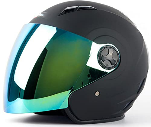 Sommer-Motorrad-Open-Face-Helm Für Erwachsene, DOT-Geprüfter 3/4-Open-Face-Helm Mit Doppelvisier, Herren- Und Damen-Motorradhelm D,S/(55~56cm)