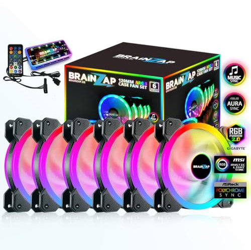 1-10x SET BRAINZAP 120mm LED A-RGB/RGB Silent Case Fan Set inkl. Controller Gehäuse Lüfter MSI Aura Asus Gigabyte Coolmoon (6x Lüfter + Controller)