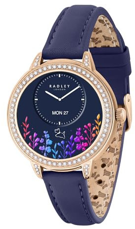 RADLEY Series 33 Amoled HD Smart Watch for Women with 100+ Sports Modes, Heart Rate, Step Counter,IP68, Fitness Tracker, Sleep Monitor and Ink Blue Leather Strap for IOS Android