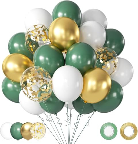 Luftballons Grüne Salbei Grün Gold Weiß luftballons hochzeit Set 50 Stück 30cm Helium Grün Gold Ballons Luftballons Retro Grune Latex Luftballons für Geburtstag Hochzeit Babyparty Party Dekoration