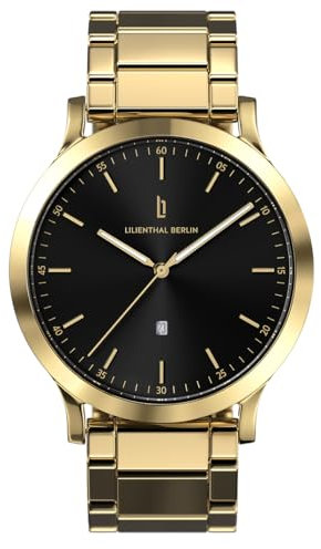 Lilienthal Berlin Herrenuhr Huxley in Gold/Schwarz – Armbanduhr am goldenen Edelstahl-Armband – aus 316L Chirurgenstahl mit einem Quarzuhrwerk & saphirgehärtetem Mineralglas – 40 mm