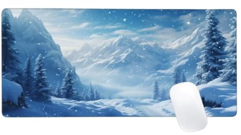 Blanc Tapis de Souris XXL 900x400mm, Tapis de Souris Scène Neige, Tapis Souris Clavier et Bureau, Étendu Tapis de Souris Gamer, Lavable Surface, Base Antidérapante, Améliorer Précision et Vitesse Z2-8