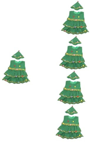 LIFKOME 5 Pezzi 120 Cm Bambini E Bambine Vestito Da Albero Di Natale Costume Per Bambini Per 6-7 Anni Cappello Verde Per Festa Spettacolo