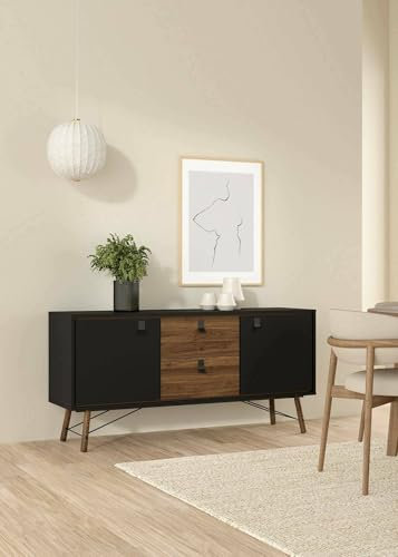 Dmora - Buffet Yseult, Buffet du Salon, Commode de Salon, Garde-Manger de Cuisine, 150x40 h72 cm, Noir et Noyer