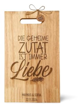 Hochzeitbrett mit Gravur aus Birkenholz – Personalisiertes Schneidebrett mit Datum & Namen – Perfektes Hochzeitsgeschenk oder Geschenk zur Verlobung