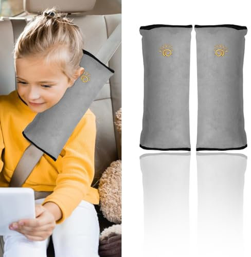 DAYKET 2 Stück Auto Gurtpolster für Skoda KAMIQ, Abnehmbar Autositz Gürtel Pillow Sicherheitsgurtpolster für Kinder Nackenstütze,B/Grey
