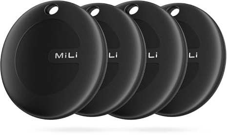 MiLi MiTag Android Smart Tag, Schlüsselfinder KeyFinder kompatibel mit Google Mein Gerät Finden APP (Android NUR), Bluetooth Key Finder für Gepäck/Taschen/Koffer/Brieftasche, Schwarz-4Pack