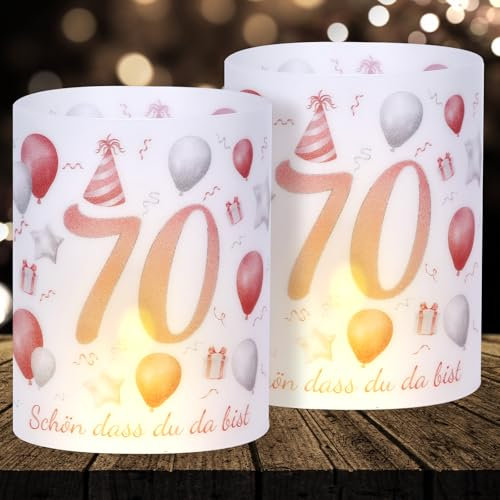 16 Windlichter Tischdeko Deko 70 Geburtstag Frauen Happy Birthday 70. Geburtstag Tischdeko für Partys, Taufen, Kommunionen, Mitzvahs Teelicht oder Kerzen Deko (Pink)