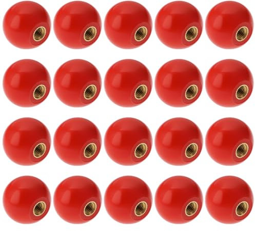 Be In Your Mind Lot de 20 boutons à boule thermodurcissables M6 à filetage femelle M6 x 25 mm avec insert en cuivre pour poignée de levier de machine et fonctionnement Rouge