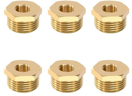 Messing Reduzierstück, 1/2 Außengewinde x 1/8 Innengewinde Rohrverschraubung Reduzierung mit Messinggewinde, Sechskantbuchse aus Messing für Wasserleitung, Luft, Öl (6 Stück)