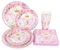 Birthday Party Supplies Tableware Set With Plates, Cups, Napkins, Tablecloth, Happy Birthday Banner Pink Butterfly Theme