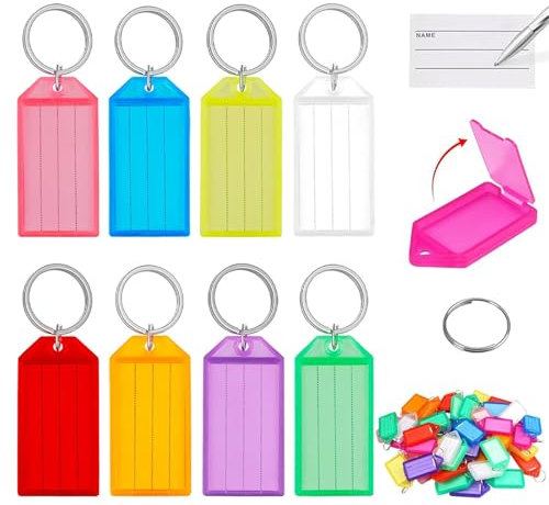 50 Stück Schlüsselanhänger Beschriftbar, Durable Schlüsselanhänger Zum Beschriften Schlüssel Beschriftung Schlüsselschilder Schlüsselringe Schlüsselmarkierung mit Split Ring Label Fenster, 8 Farben