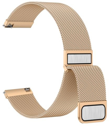 Amzpas Edelstahl Mesh Uhrenarmband 22mm 20mm Metall Ersatz Armband Magnetverschluss Smartwatch Schnellverschluss Watch Uhren Ersatzband für Damen Herren(20mm,Roségold)