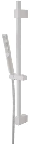 Saliscendi Doccia Quadrato Anticalcare In ABS Bianco Opaco Da 70 Cm Regolabile Con Doccetta Slim Monogetto Da 23,5 Cm E Tubo Flessibile Da 150 Cm Con Fissaggi Inclusi Hidra