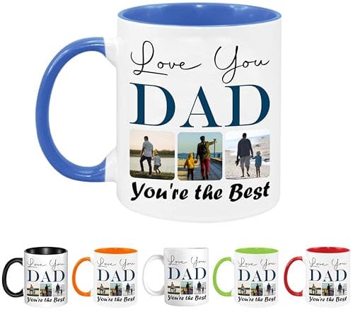 EKAM Personalised Family Mug - Gifts for Dad, Fathers Day, Birthday Gifts Presents for Dad from Daughter or Son - 11oz Ceramic White Tea Mug Custom with Photos
