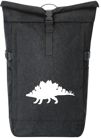 Huuraa Kurierrucksack Stegosaurus Dinosaurier 30-44 Liter Black Melange Fairtrade Rolltop Rucksack Geschenkidee