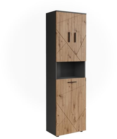 Vicco Hochschrank Anthrazit/Artisan Irma 50x172x30 cm - Badmöbel, Großzügiger Stauraum für Wäsche & Handtücher