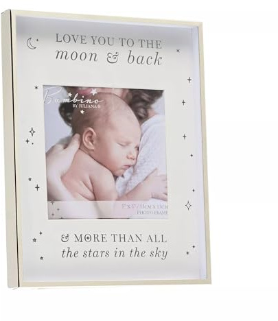 Widdop & Co Baby Photo Frame – 'Love You to the Moon & Back' – White & Silver Sentimental Nursery Keepsake Gift – Freestanding Frame, 23.5 x 18cm
