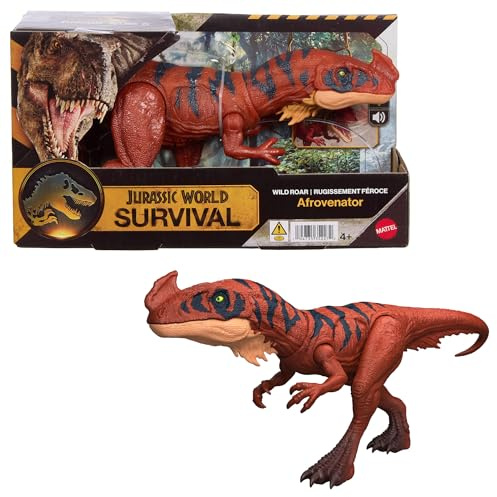 Mattel Jurassic World Wild Roar Afrovenator Dinosaur Sound Toy | JW Action Figure Toy, Attack Action & Lights & Roaring Noises, Digital Play Via Scan Code, JKL76