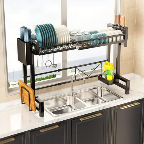 Bandeja Escurreplatos Mueble Escurreplatos Escurridor De Platos De Altura Ajustable Con Soporte Para Tabla De Cortar Estante Para Platos Para Organizador De Cocina, Ahorro De Espacio(Single layer)
