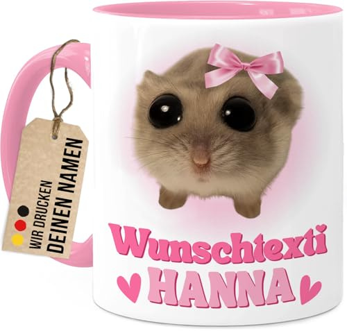 Tassenliebling® Sad Hamster Tasse personalisiert mit Namen - Rosa - Meme Lustige Tasse - Wunschtexti Schleifi - Geschenkidee für Frauen, Freundinnen & Kolleginnen - Abschiedsgeschenk