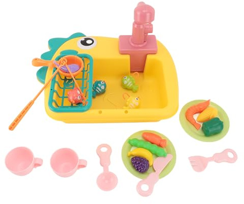 Riuulity Jouet Interactif de Lave-Vaisselle de Dinosaure avec Jeu de Pêche, Jouet D'évier de Jeu de Cuisine pour Enfants, Choix Idéal pour Les Enfants