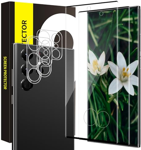 Cable Leader Verre trempé pour Samsung Galaxy S22 Ultra 5G, Sans Bulle Protection écran, Couverture complète en 3D, 9H Dureté Anti Rayures, 2+2 HD Ultra S22 Ultra Vitre Protection+Caméra Protecteur