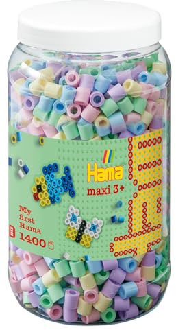 Hama Perlen 8544 Maxi Bügelperlen Dose mit ca. 1400 Bastelperlen mit Durchmesser 10 mm, im Pastellmix mit 5 Farben, kreativer Bastelspaß für Groß und Klein