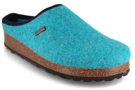 Tuffeln Damen Hausschuhe Komfort mit Kork-Fußbett Filz-Pantoffeln Clogs vegan, türkis, Gr. 39