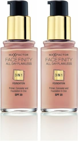 Max Factor Facefinity All Day Flawless 3 in 1 Foundation in Bronze 80 – Primer, Concealer & Foundation in einem – Für ein perfekt mattiertes Finish – 1 x 30 ml (Packung mit 2)