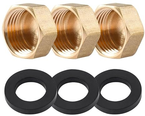 3 Pcs Brass Blanking Caps, 1/2 inch Hex Female Thread Blanking Nut Caps with Gasket for Plumbing, Washing Machine, and Radiator Valves
