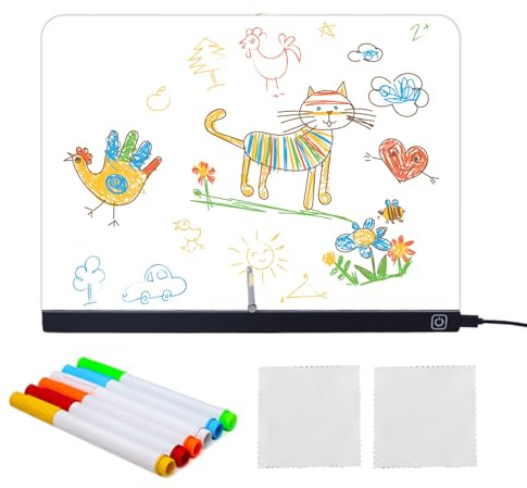 Tablette lumineuse pour dessins – Tablette effaçable 34,8 x 25,4 cm, LED avec album croquis pour Doodle | idée cadeau voyage maison projets artistiques Noël anniversaire