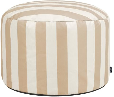 Icon Milano Hocker, Kyoto Taupe Streifen, Webstoff, Sitzsack Stuhl, Sitzpuff, Pouf Hocker mit Füllung, Fußhocker für das Wohnzimmer, Deko Wohnzimmer