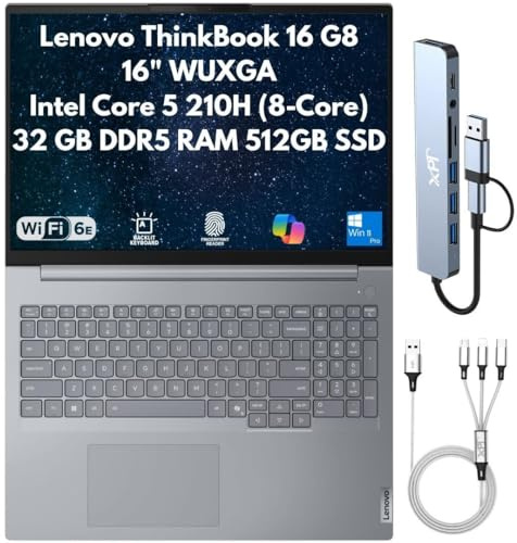 Lenovo ThinkBook 16 Gen 8 Business Laptop 2026, 16 WUXGA, Intel Core 5 210H 8-Core (Beats i5-13420H), 32GB DDR5 RAM, 512GB (2X 256GB) SSD, FPReader, Cam, RJ45, Wi-Fi 6E, Backlit Keyboard, Win 11 Pro