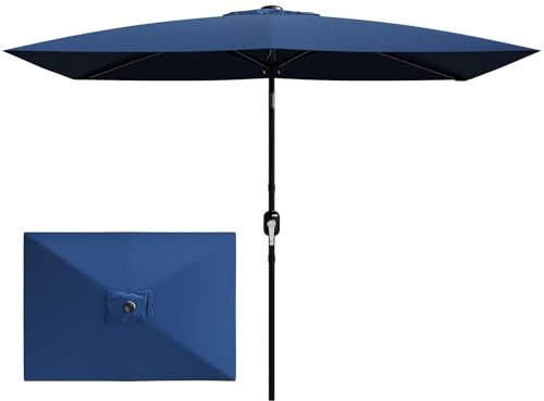 Garvee Ombrellone Rettangolare Da Giardino 3 x 2 Metri – Protezione Solare Resistente Manovella e Pulsante Di Inclinazione 6 Robuste Stecche Perfetto Per Giardino, Terrazzo, Prato o Bordo Piscina