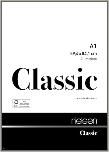 nielsen Bilderrahmen, 59,4 x 84,1 cm (A1), Aluminium, Grau glanz, Posterrahmen zum Aufhängen im Hoch- & Querformat, Echtglas, Classic