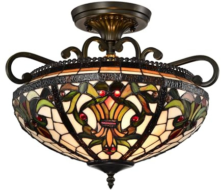 BELOFAY Tiffany Ceiling Light Semi Flush Stained Glass Handmade Uplighter Shade Ceiling Lights for Living Room |16x11 Inches (WxH)