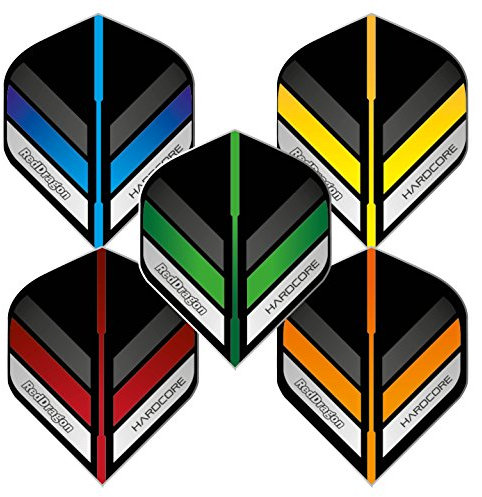 RED DRAGON Hardcore Stripes Auswahlpackung Extra Dicke Standard Dart Flights - 5 Sätze pro Packung (15 Dart Flights insgesamt)