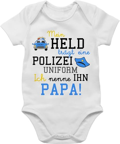 Shirtracer - Baby Body Kurzarm - Sprüche - Mein Held trägt eine Polizeiuniform - Polizist Geschenk zur Geburt