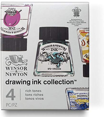 Winsor & Newton Tinta para Dibujo Drawing Ink- Set de 4 tintas, Tonos ricos