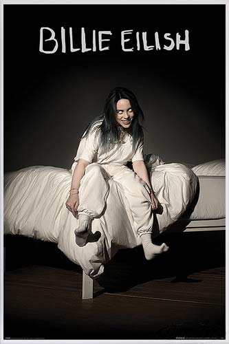 Close Up Billie Eilish Poster When We All Fall Asleep Where Do We Go (93x62 cm) gerahmt in: Rahmen Weiss
