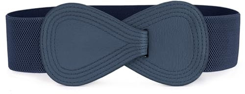 sourcing map Damen Elastisch Interlock 8-Förmig Kunstleder Schnalle Gürtel Dunkelblau 63.5cm-94cm